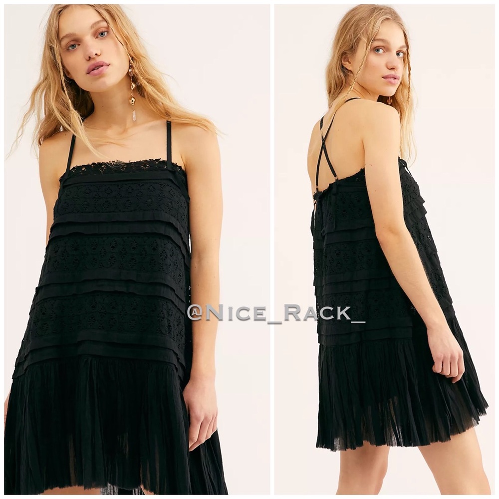 NWT Free People Shailee Black Lace Slip Mini Dress XS